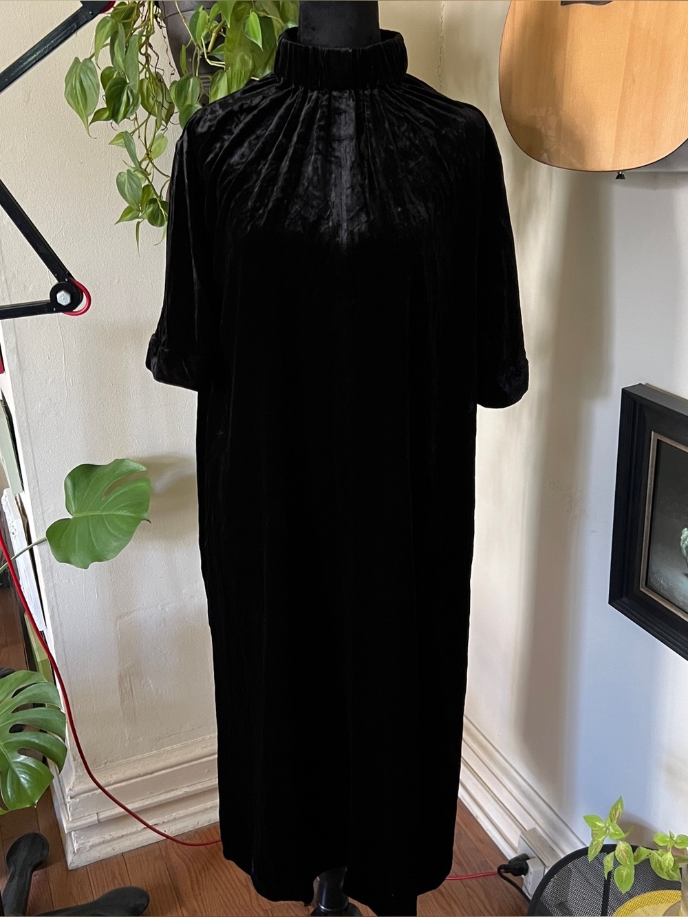 NWT COS Black Velvet Turtleneck Draped Sleeve Dress - Size 4